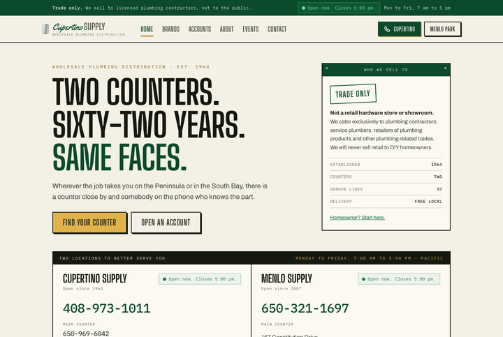 Cupertino Supply redesign — Counter Board concept